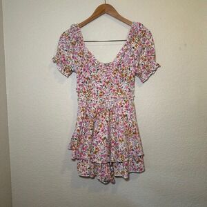 Inspired Hearts Medium Romper Pink Floral Tiered Flowy Boho Cottage Easter Beach
